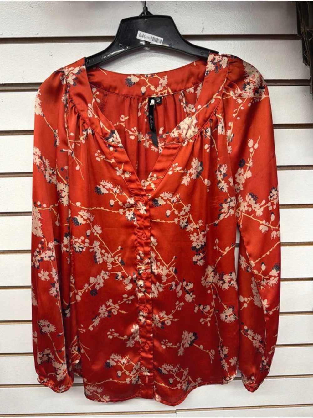 Bellatrix Red Floral Satin Button-Front Blouse